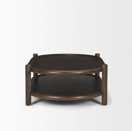 Romi Dark Brown Wood w/ Bottom Shelf Oval Coffee Table by Mercana at Eve Furniture