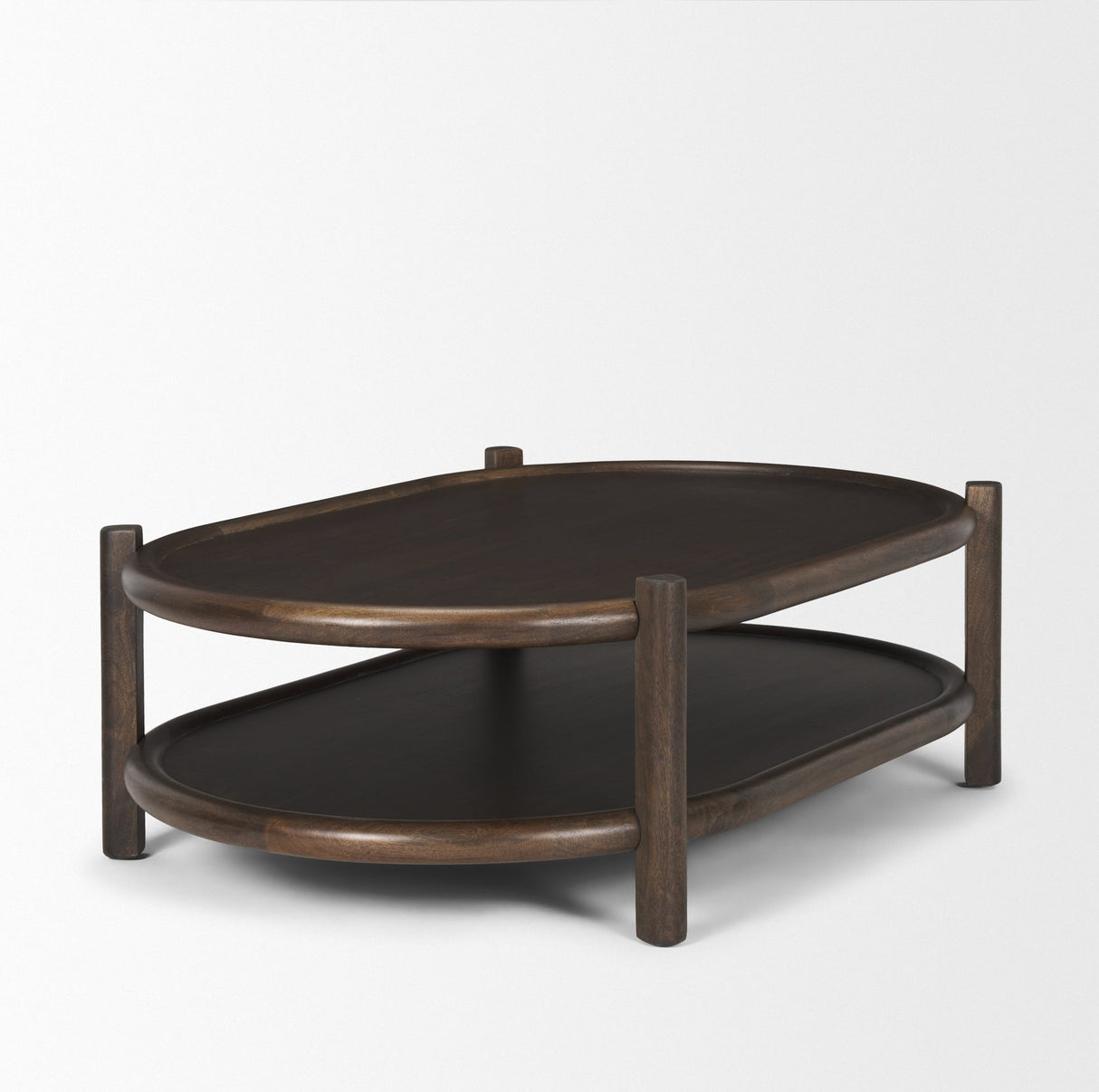 Romi Dark Brown Wood w/ Bottom Shelf Oval Coffee Table by Mercana at Eve Furniture