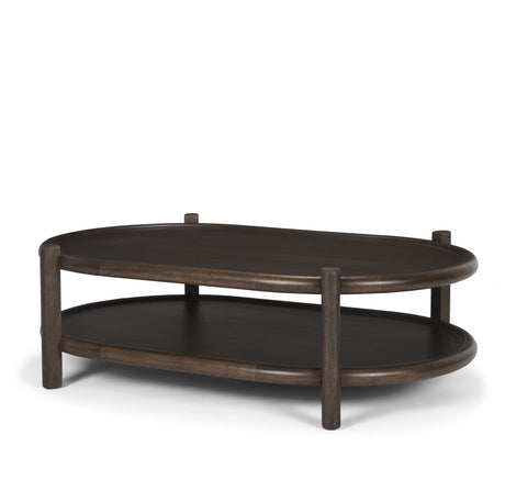 Romi Dark Brown Wood w/ Bottom Shelf Oval Coffee Table by Mercana at Eve Furniture