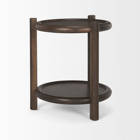 Romi Dark Brown Wood w/ Bottom Shelf Round Accent Table by Mercana at Eve Furniture