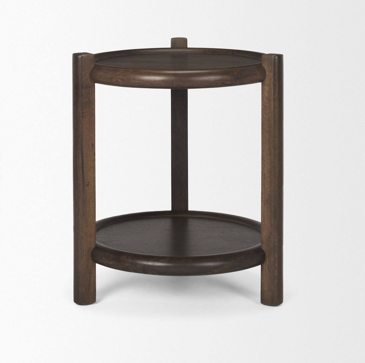 Romi Dark Brown Wood w/ Bottom Shelf Round Accent Table by Mercana at Eve Furniture