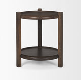 Romi Dark Brown Wood w/ Bottom Shelf Round Accent Table by Mercana at Eve Furniture