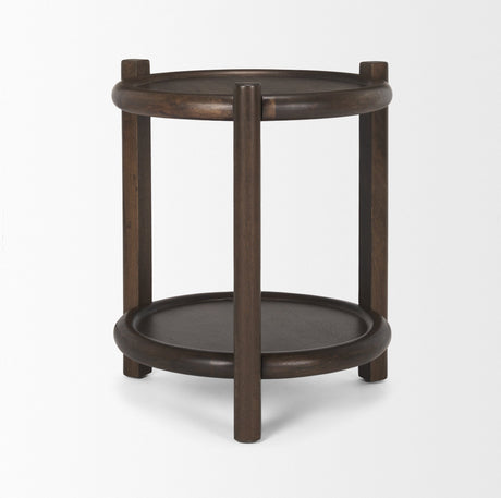 Romi Dark Brown Wood w/ Bottom Shelf Round Accent Table by Mercana at Eve Furniture