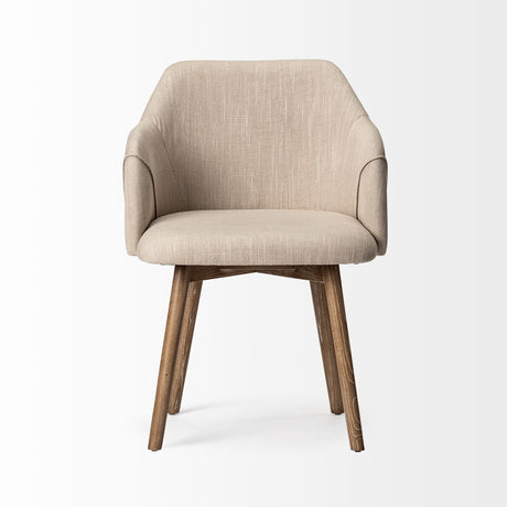 Ronald II Cream Fabric Wrap Brown Wooden Base Dining Chair by Mercana at Eve Furniture