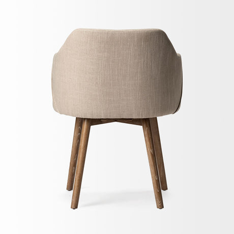 Ronald II Cream Fabric Wrap Brown Wooden Base Dining Chair by Mercana at Eve Furniture