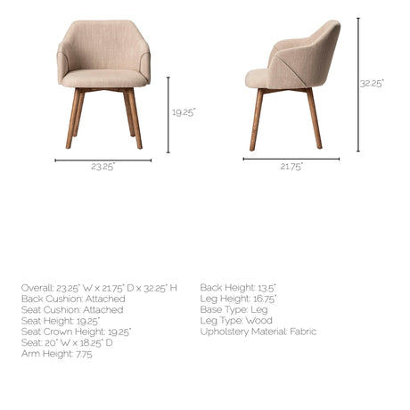 Ronald II Cream Fabric Wrap Brown Wooden Base Dining Chair by Mercana at Eve Furniture