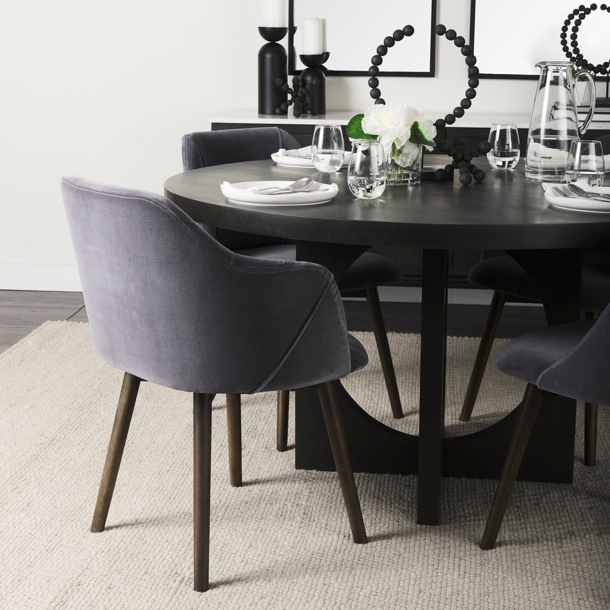 Ronald II Grey Velvet Wrap Black Wooden Base Dining Chair by Mercana at Eve Furniture