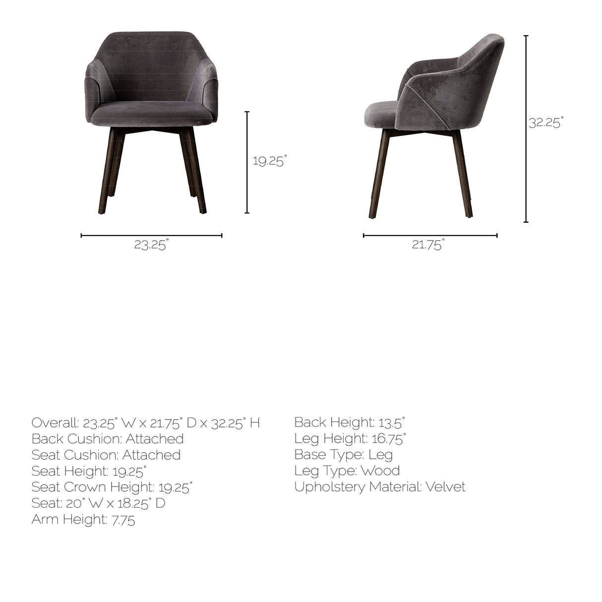 Ronald II Grey Velvet Wrap Black Wooden Base Dining Chair by Mercana at Eve Furniture