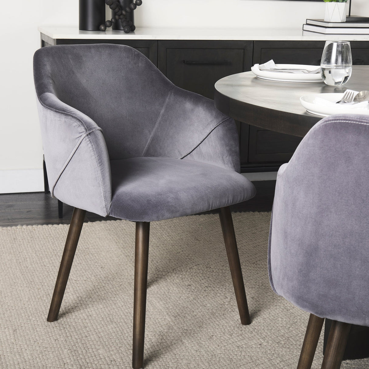 Ronald II Grey Velvet Wrap Black Wooden Base Dining Chair by Mercana at Eve Furniture