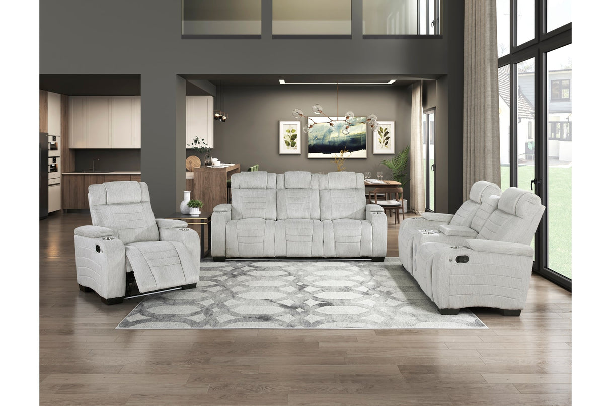 Ronan Light Gray Double Reclining Loveseat with Center Console by Homelegance at Eve Furniture