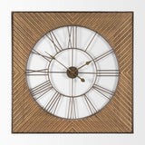 Rondell Light Brown Wood W/ Gold Metal Wall Clock by Mercana at Eve Furniture