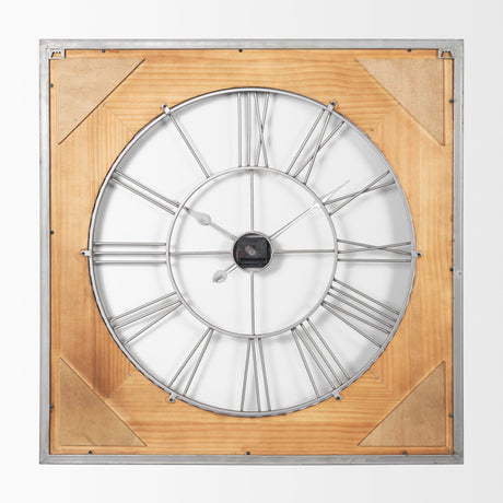 Rondell Light Brown Wood W/ Gold Metal Wall Clock by Mercana at Eve Furniture