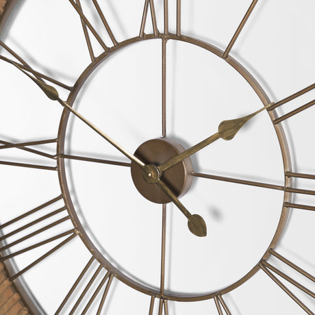 Rondell Light Brown Wood W/ Gold Metal Wall Clock by Mercana at Eve Furniture