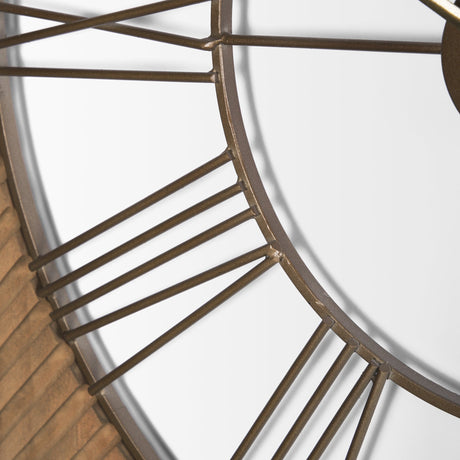 Rondell Light Brown Wood W/ Gold Metal Wall Clock by Mercana at Eve Furniture