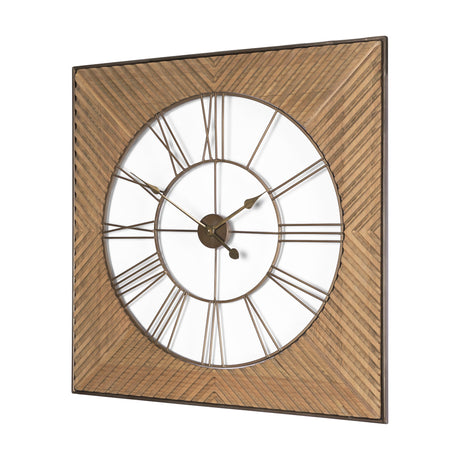 Rondell Light Brown Wood W/ Gold Metal Wall Clock by Mercana at Eve Furniture