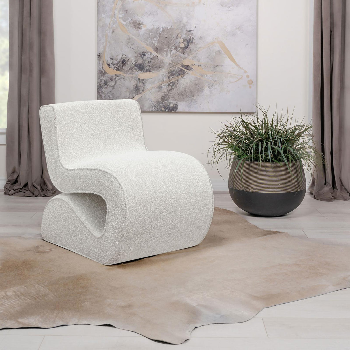 Ronea Cream Boucle Upholstered Armless Curved Accent Chair