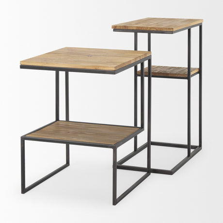 Ronin Square 2-Tier Wood w/ Black Metal Accent Table by Mercana at Eve Furniture