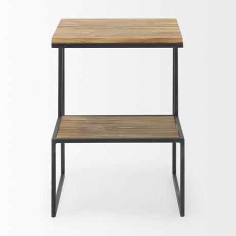 Ronin Square 2-Tier Wood w/ Black Metal Accent Table by Mercana at Eve Furniture