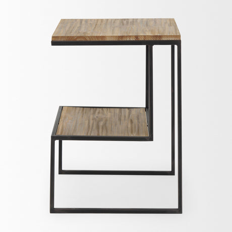 Ronin Square 2-Tier Wood w/ Black Metal Accent Table by Mercana at Eve Furniture