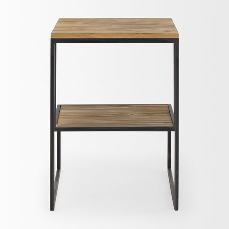 Ronin Square 2-Tier Wood w/ Black Metal Accent Table by Mercana at Eve Furniture