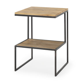 Ronin Square 2-Tier Wood w/ Black Metal Accent Table by Mercana at Eve Furniture