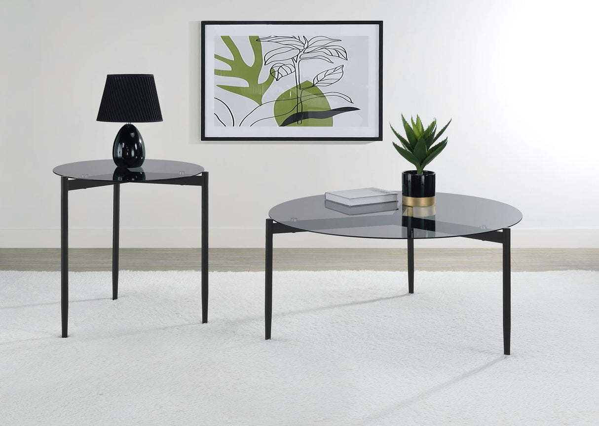 Rosalie Sandy Black Round Smoked Glass Top End Table by Coaster at Eve Furniture