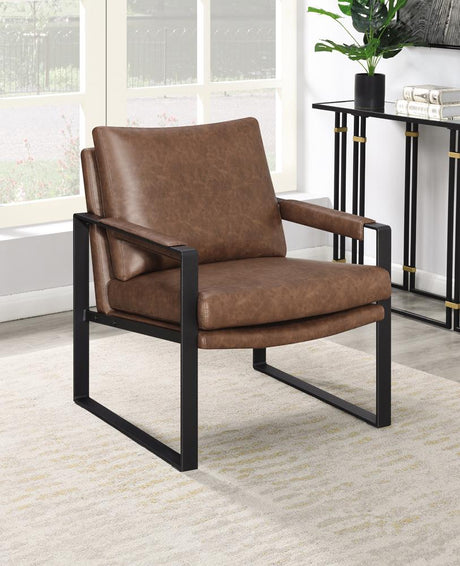 Rosalind Umber Brown/Gunmetal Upholstered Accent Chair with Removable Cushion