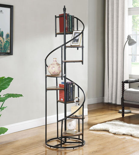 Roseglen Rustic Brown/Black 8-Shelf Staircase Bookcase by Coaster at Eve Furniture