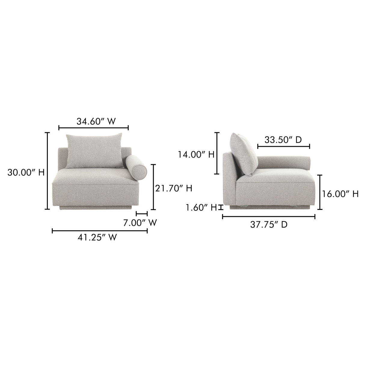 Rosello Light Grey Right Arm Facing Chair by MOES at Eve Furniture