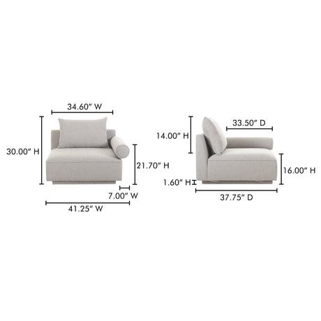 Rosello Light Grey Right Arm Facing Chair by MOES at Eve Furniture