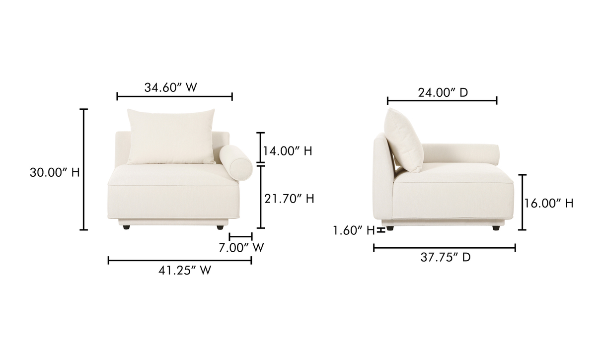 Rosello Right Arm Facing Chair - White by Moe's Home at Eve Furniture
