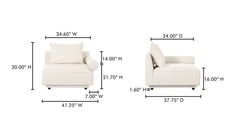 Rosello Right Arm Facing Chair - White by Moe's Home at Eve Furniture
