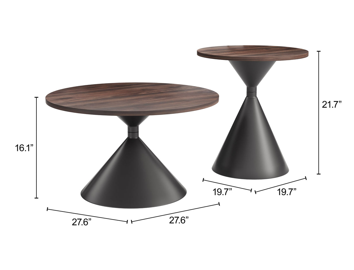 Rosk Walnut & Black Coffee Table Set (2-Piece) by Zuomod at Eve Furniture