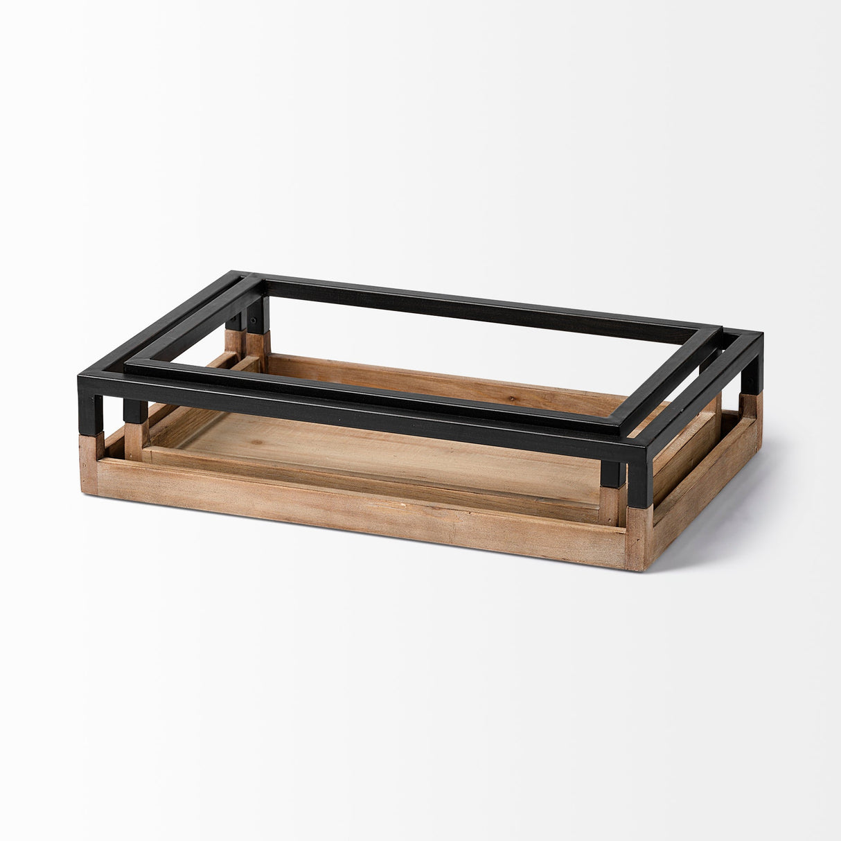 Ross Set of 2 Natural Wood W/ Black Metal Nesting Trays by Mercana at Eve Furniture