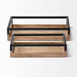 Ross Set of 2 Natural Wood W/ Black Metal Nesting Trays by Mercana at Eve Furniture