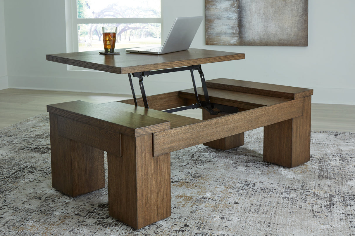 Rosswain Coffee Table with 2 End Tables in Warm Brown by Ashley at Eve Furniture