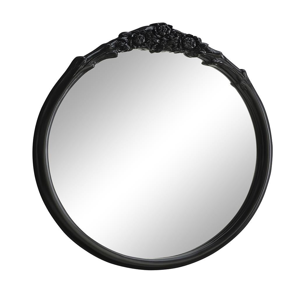 Sylvie Glossy Black Round Mirror