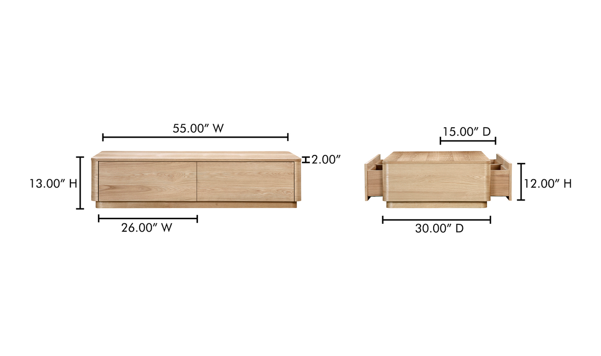 Round Off Coffee Table Natural Oak by Moe's Home at Eve Furniture