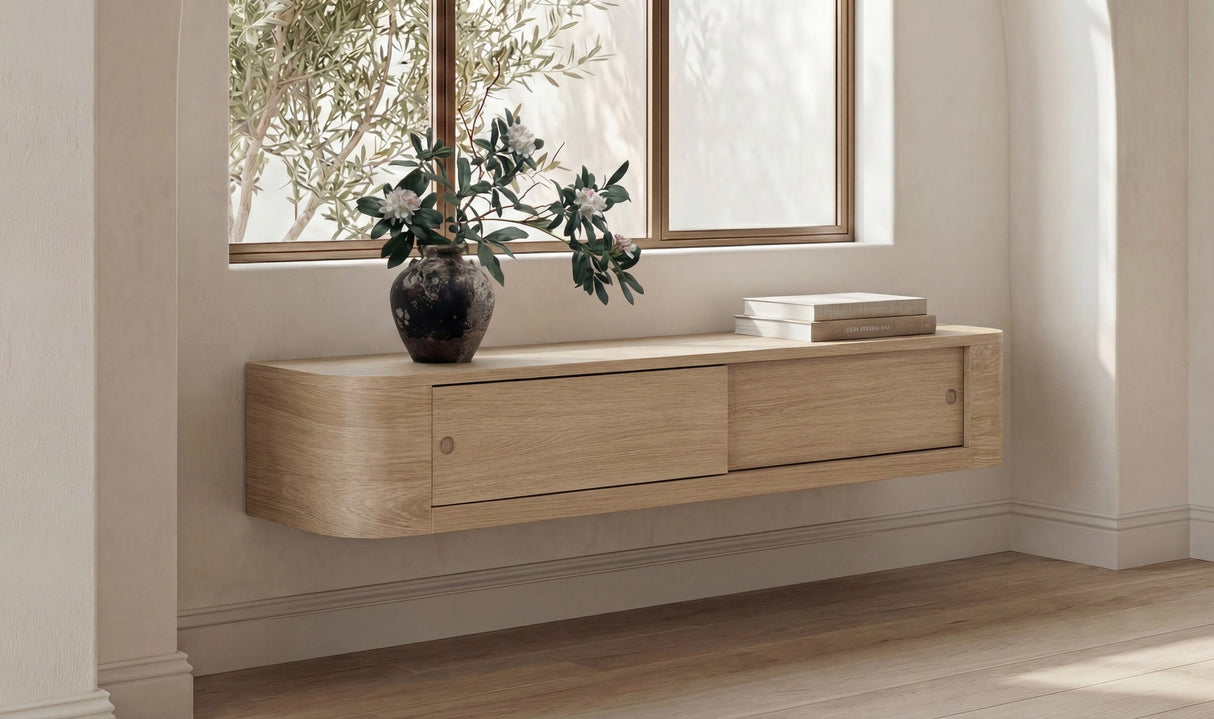 Round Off Floating Console Table Natural by Moe's Home at Eve Furniture