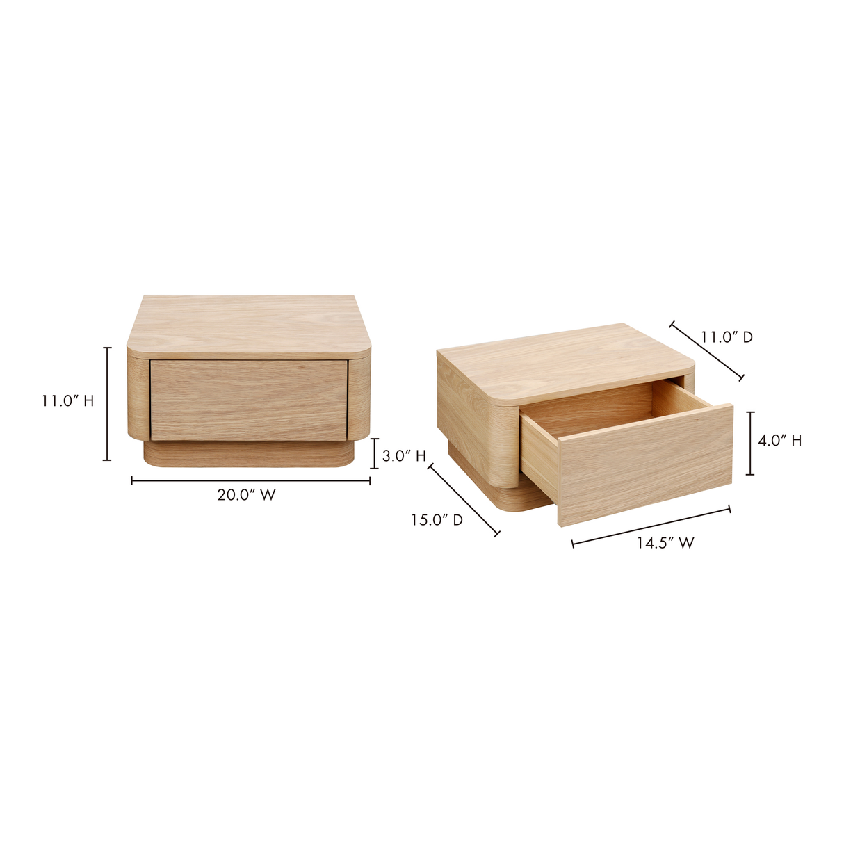 Round Off Light Oak Brown Small Nightstand by Moe's Home at Eve Furniture