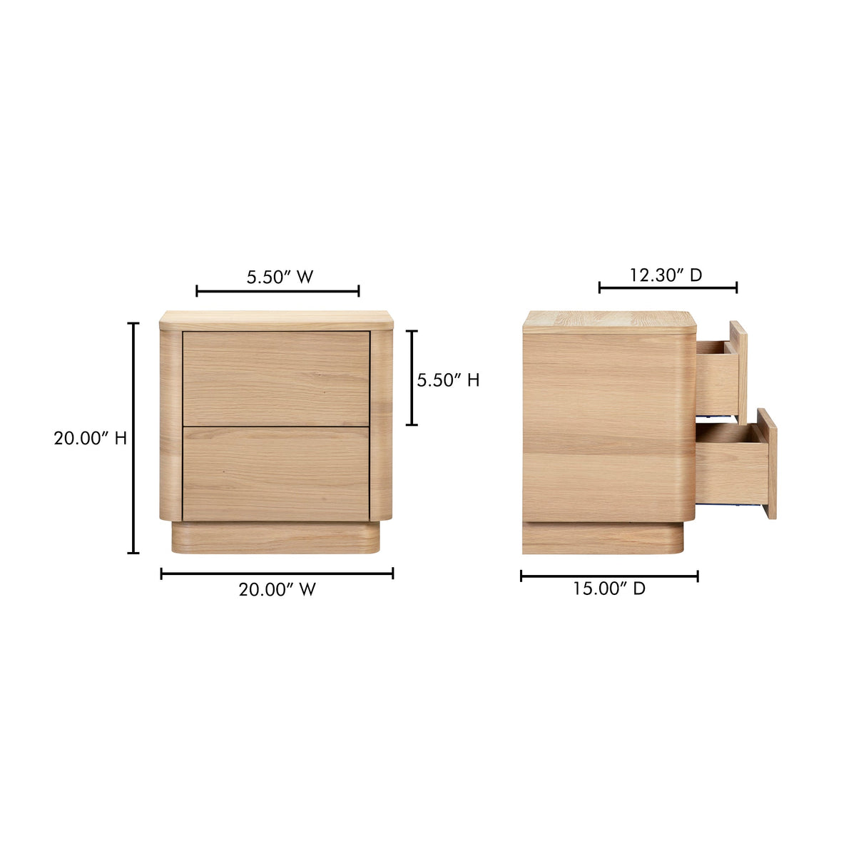 Round Off Natural Oak Tall Nightstand by Moe's Home at Eve Furniture
