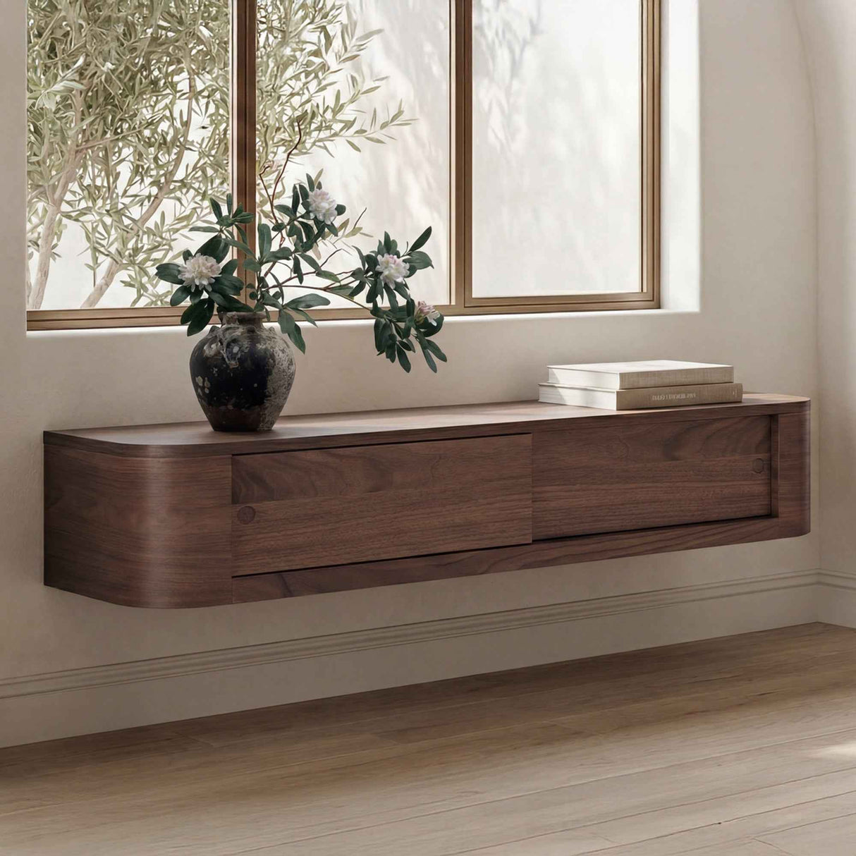 Round Off Walnut Floating Console Table by Moe's Home at Eve Furniture