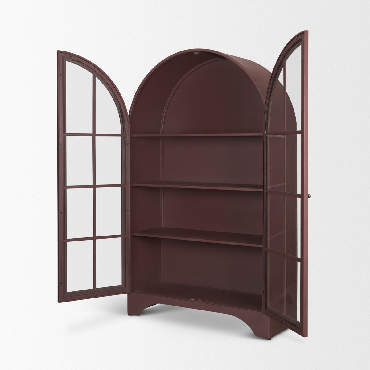 Rousseau Arched Curio Cabinet w/ Glass Doors | Burgundy Metal by Mercana at Eve Furniture