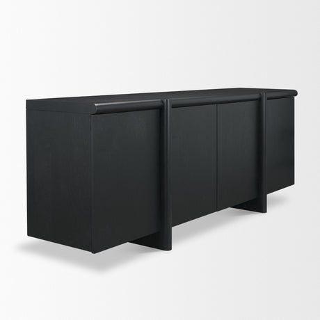 Rowan Black Oak Wood Closed 4 Door Sideboard by Mercana at Eve Furniture