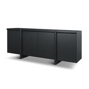 Rowan Black Oak Wood Closed 4 Door Sideboard by Mercana at Eve Furniture