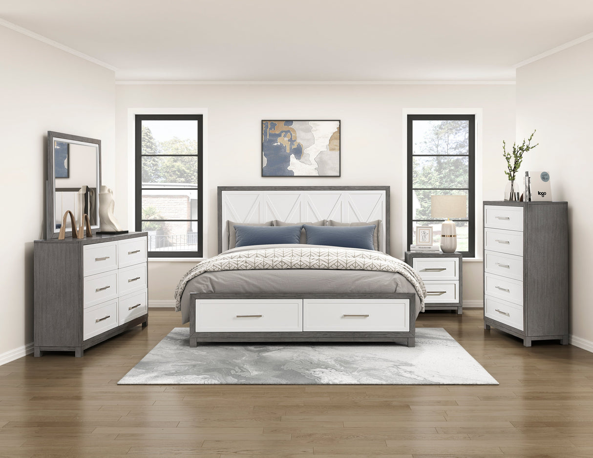 Rowan Ivory/Gray California King Platform Bed with Footboard Storage by Homelegance at Eve Furniture