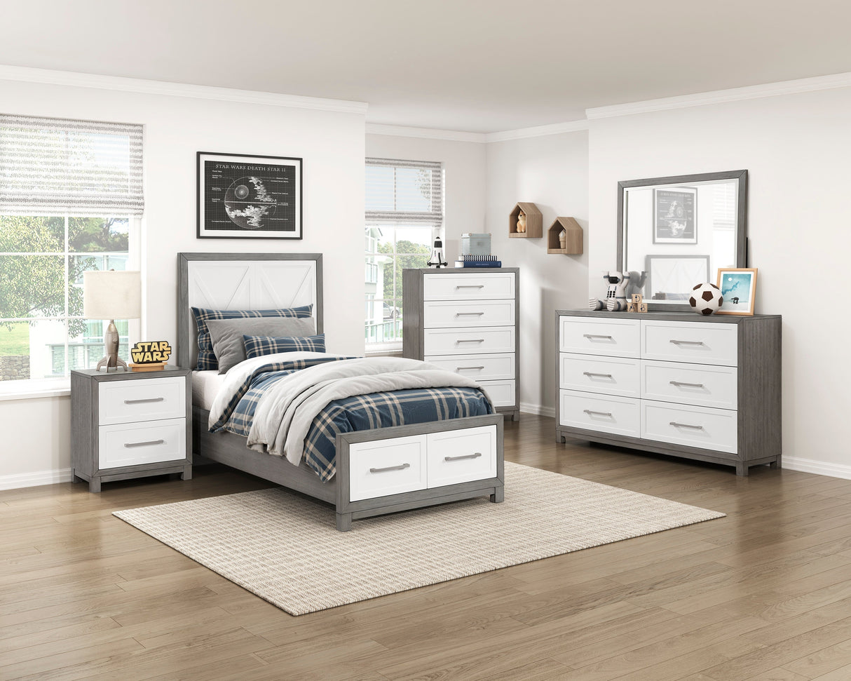 Rowan Ivory/Gray Twin Footboard Storage Platform Bed by Homelegance at Eve Furniture