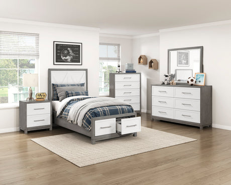 Rowan Ivory/Gray Twin Footboard Storage Platform Bed by Homelegance at Eve Furniture