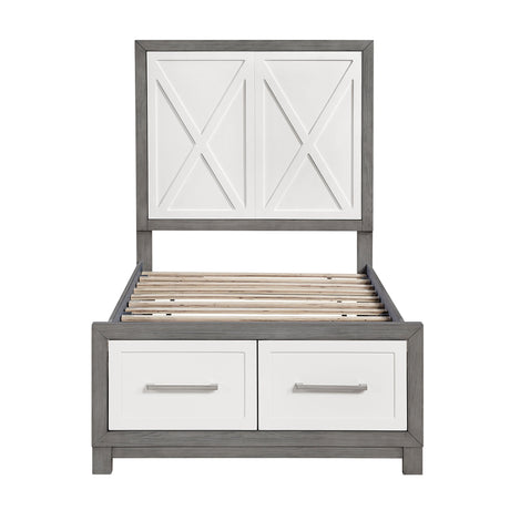Rowan Ivory/Gray Twin Footboard Storage Platform Bed by Homelegance at Eve Furniture