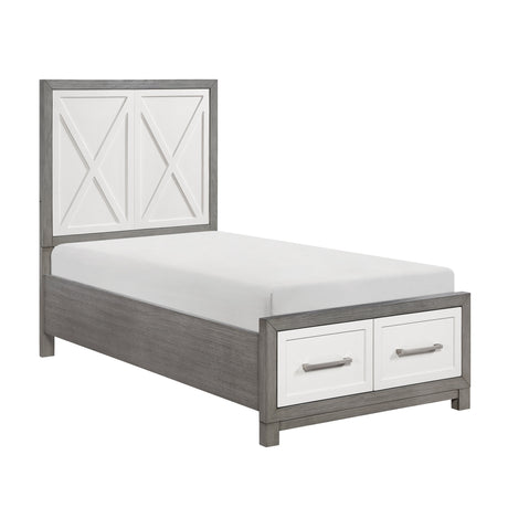 Rowan Ivory/Gray Twin Footboard Storage Platform Bed by Homelegance at Eve Furniture